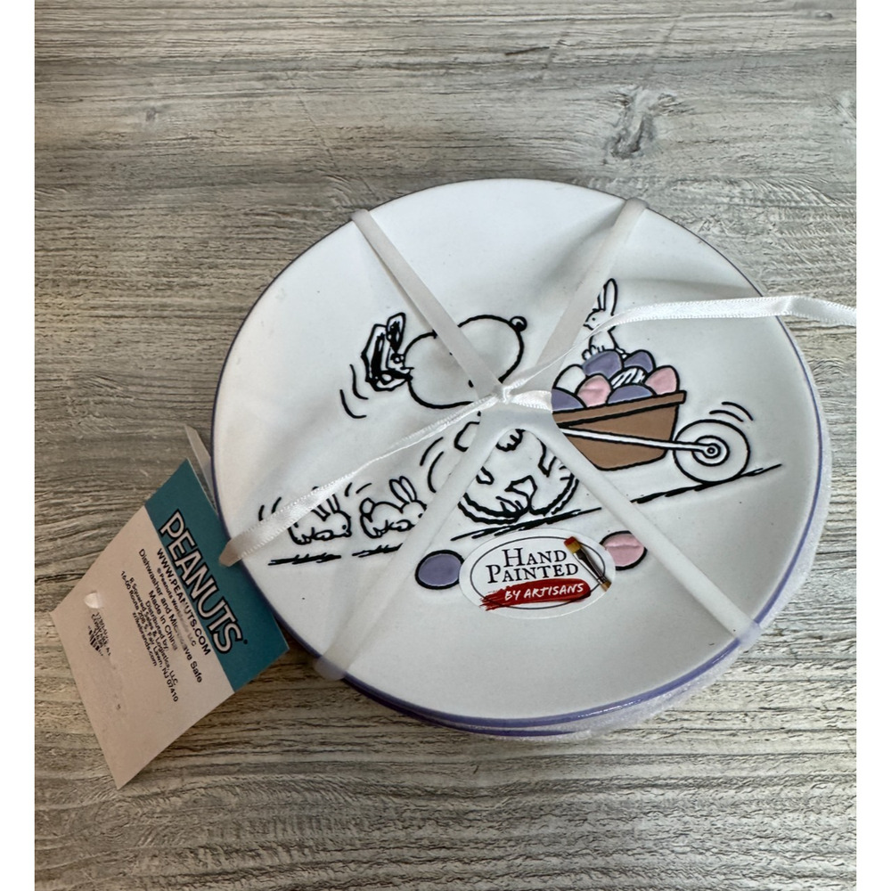 Set of 4 Peanuts Snoopy Easter & Easter Bunny 6" Appetizer Plates Hand Paint NWT